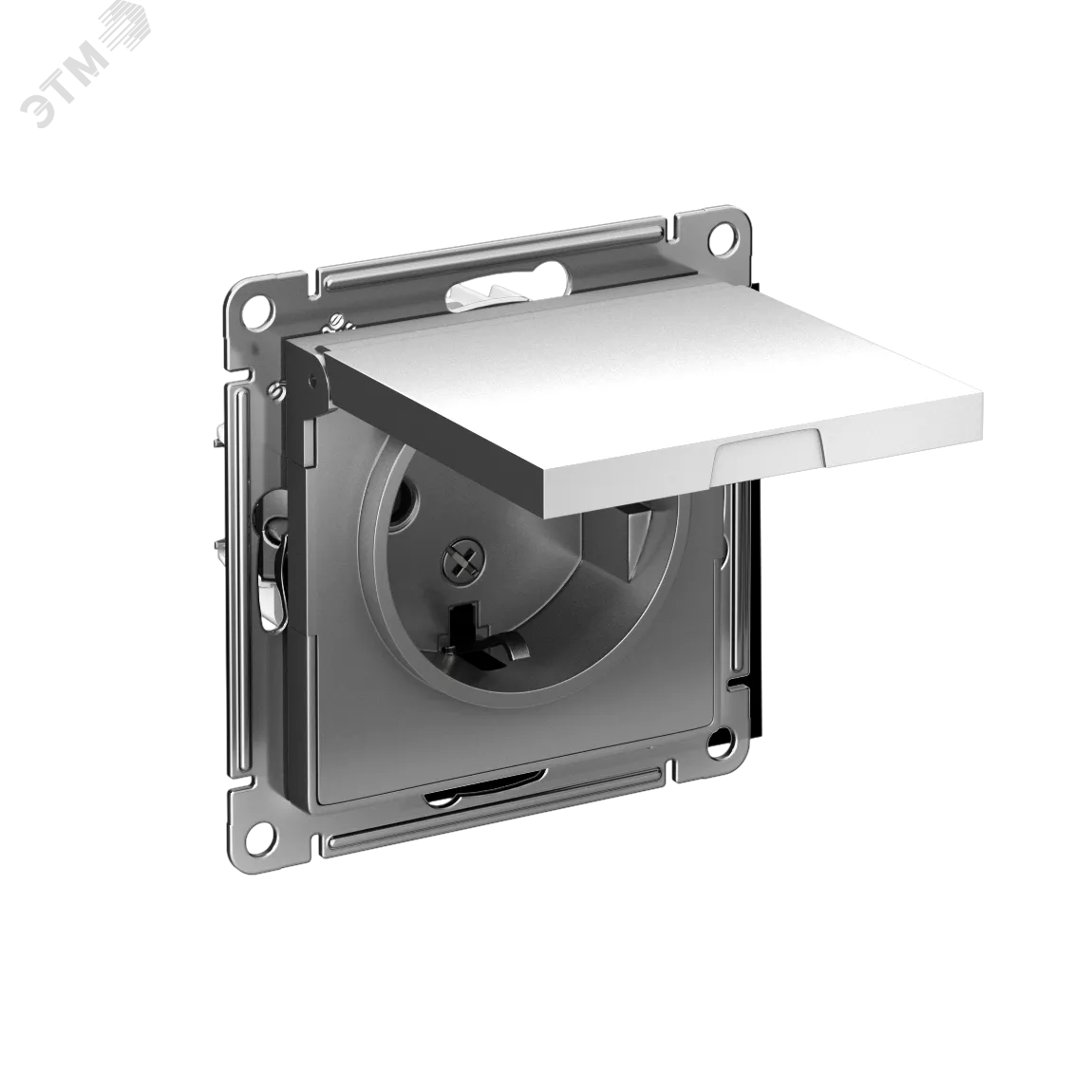 Розетка 1-м СП AtlasDesign 16А IP20 с заземл. защ. шторки с крышкой механизм сталь SE ATN000946