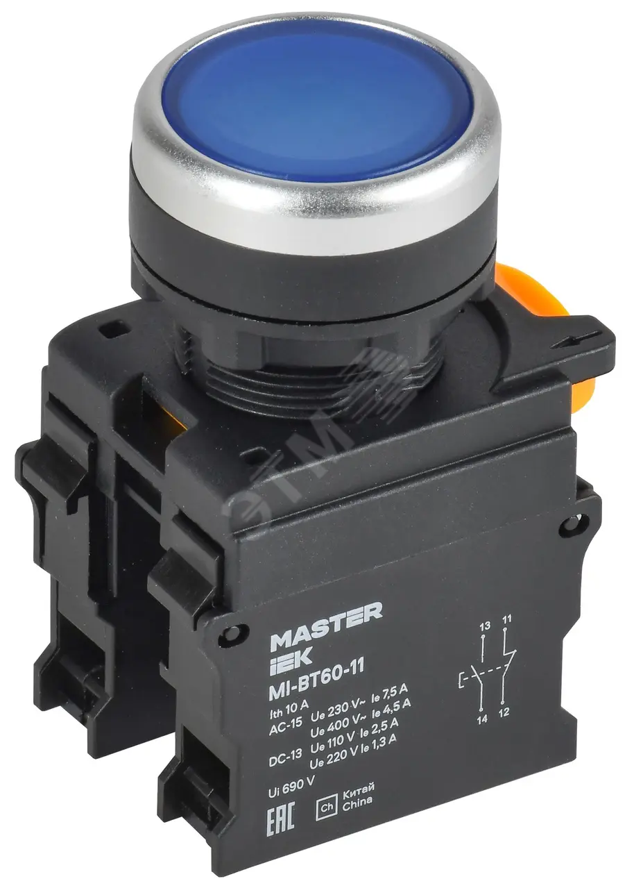Кнопка d=22мм 1NO+1NC синяя MASTER MI-BT60-11-3-22-K07