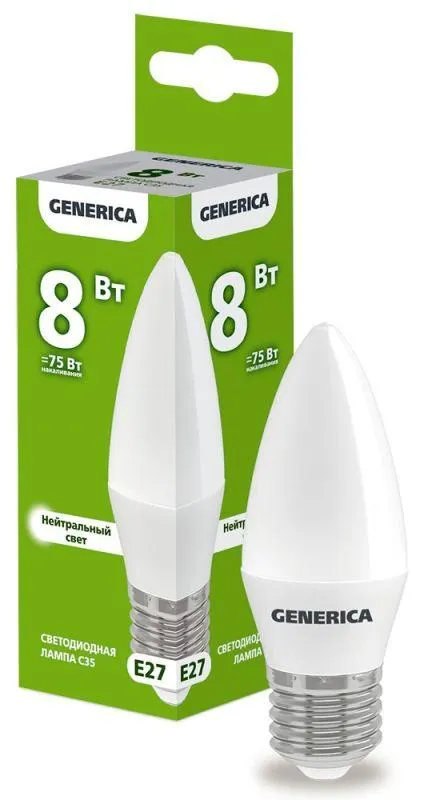 Лампа светодиодная C35 8Вт свеча 4000К E27 230В LL-C35-08-230-40-E27-G