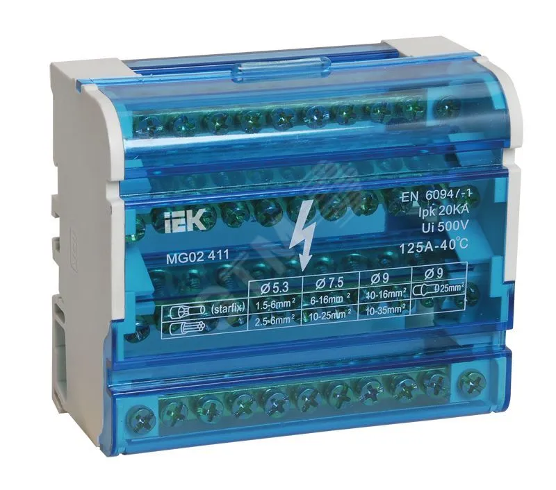 Шина на DIN-рейку в корпусе (кросс-модуль) ШНК 4х11 3L+PEN YND10-4-11-125