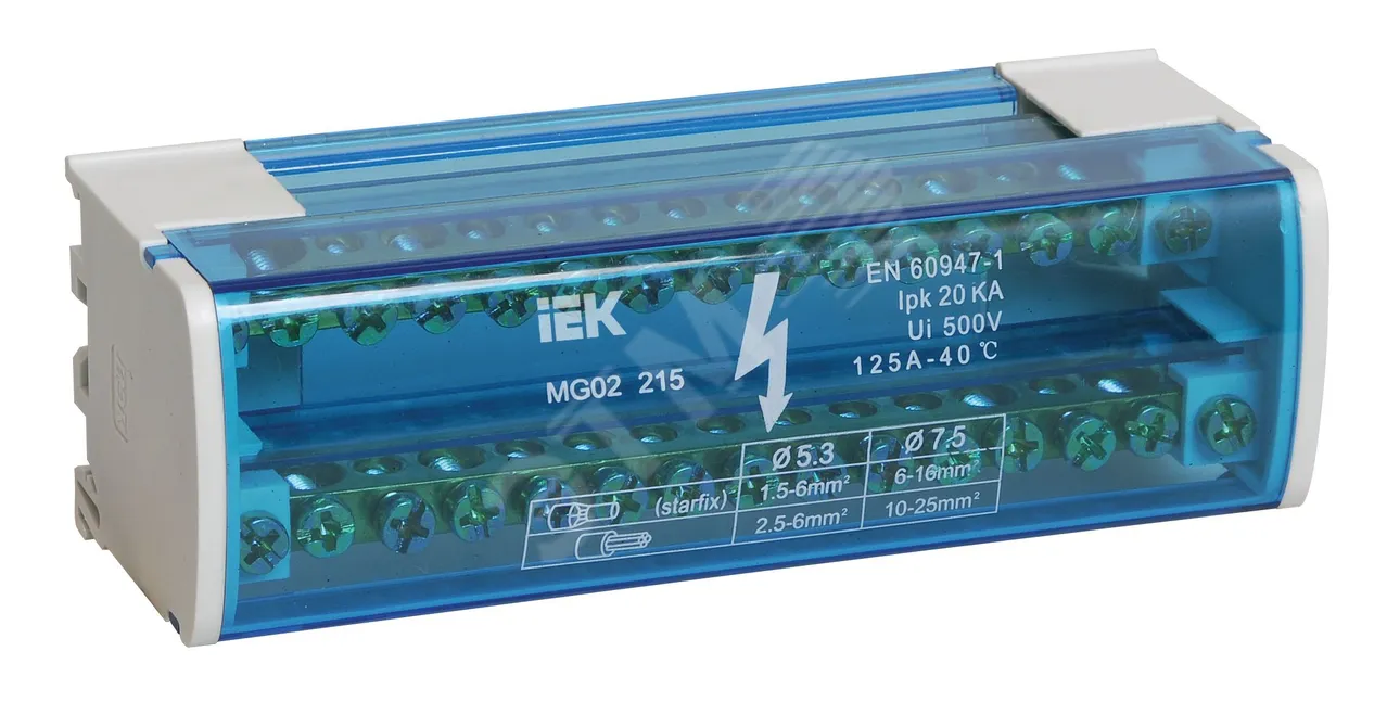 Шина на DIN-рейку в корпусе (кросс-модуль) ШНК 2х15 L+PEN YND10-2-15-125
