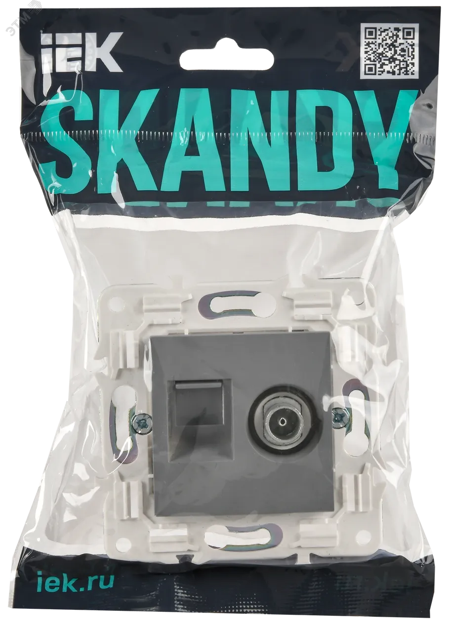 SKANDY Розетка двойная TV+RJ45 кат.5E SK-A14Gr серый IEK SK-AK20-1-K03