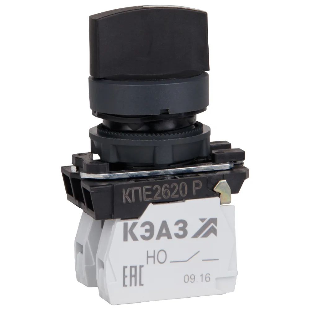 Переключатель КПЕ2620Р-черный-2но+0нз-ручка-фикс-3поз-IP65- 248267