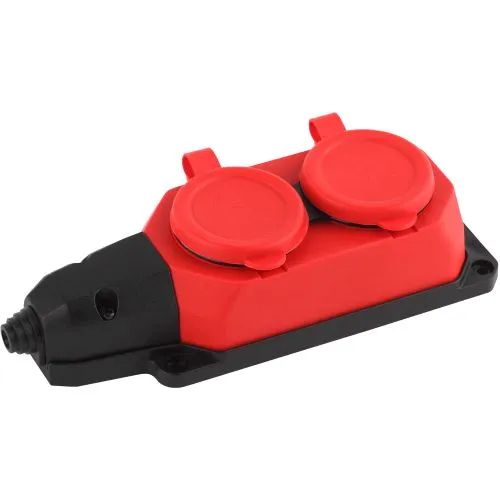 Колодка удлинителя 2-м с заземл. 16А IP44 K-2e-RED-IP44 каучук красн. Б0044551