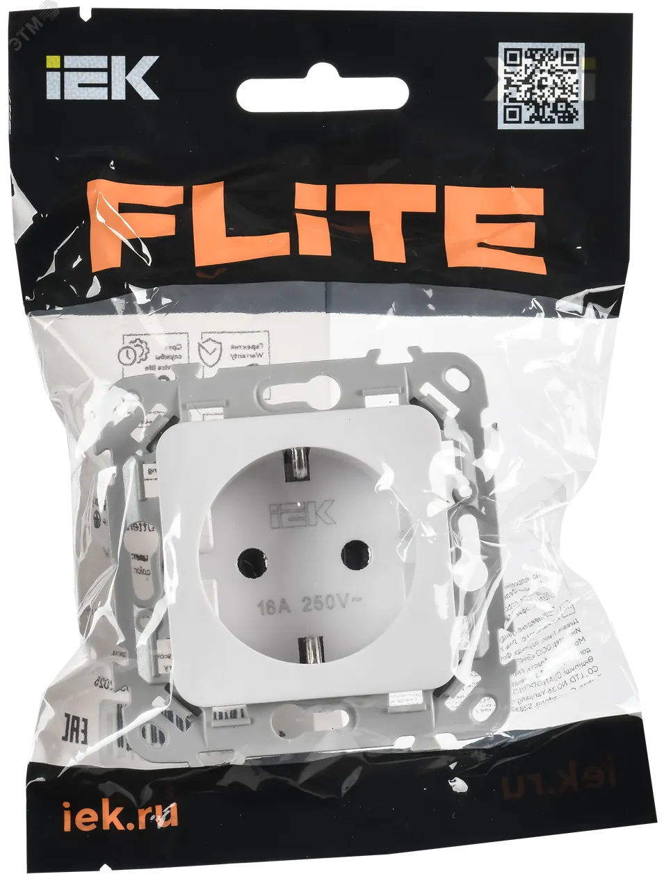 FLITE Розетка с заземлением без защитных шторок безвинтовое крепление 16А РС11-1-ФлБ белый IEK FI-R11-16-1-K01