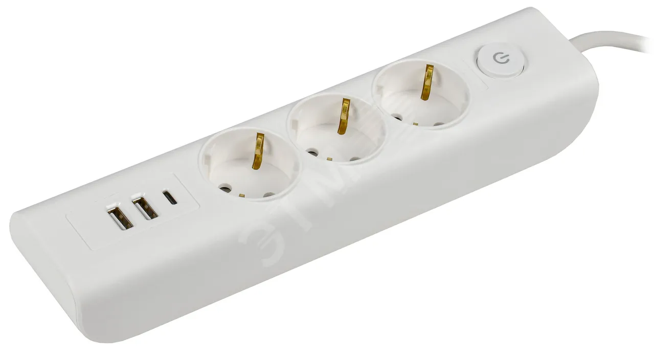 УДЛИНИТЕЛЬ 3Х2М С ЗАЗЕМЛ. 16А 250В MODERN У03В С ВЫКЛ. USBX3 (TYPE-AX2ШТ + TYPE-CX1ШТ) ПВС 3Х1 БЕЛ. WYP12-16-03-02-ZKU-K01