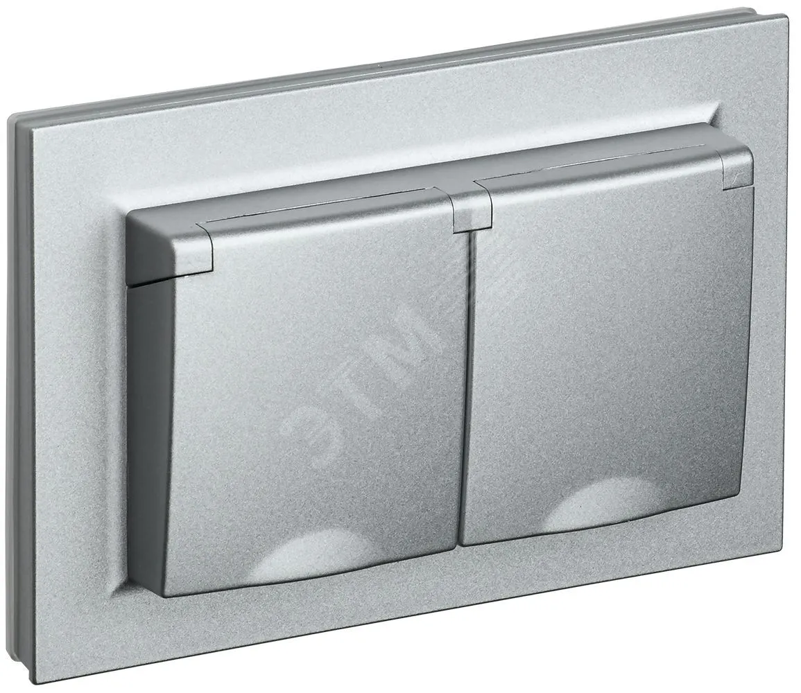 Розетка 2-м СП BRITE РСбш12-3-44-БрА 16А в сборе IP44 с крышкой алюм. BR-R26-16-44-K47-F