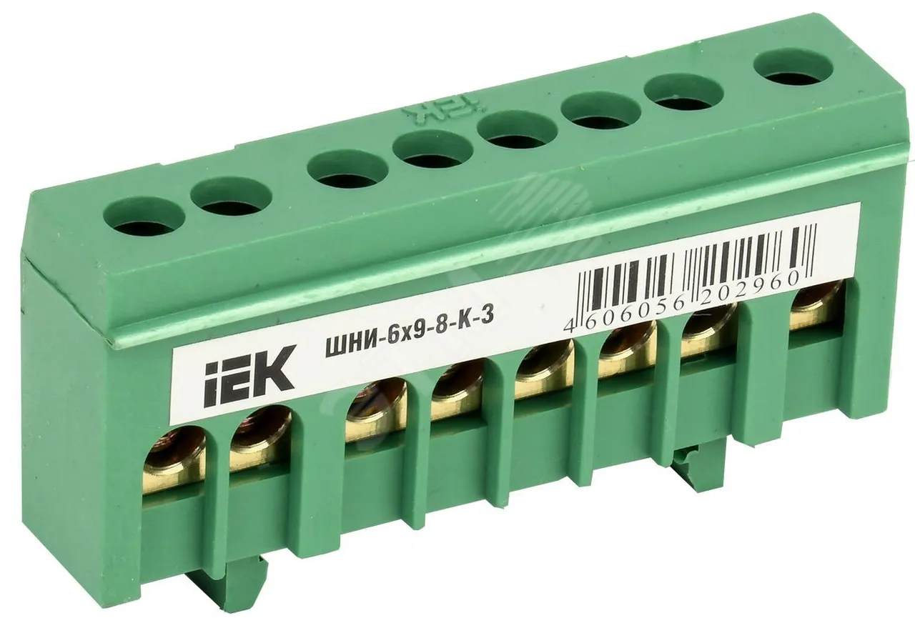 Шина PE "земля" в корп. изол. на DIN-рейку ШНИ-6х9-8-К-З зел. YNN10-69-8KD-K06