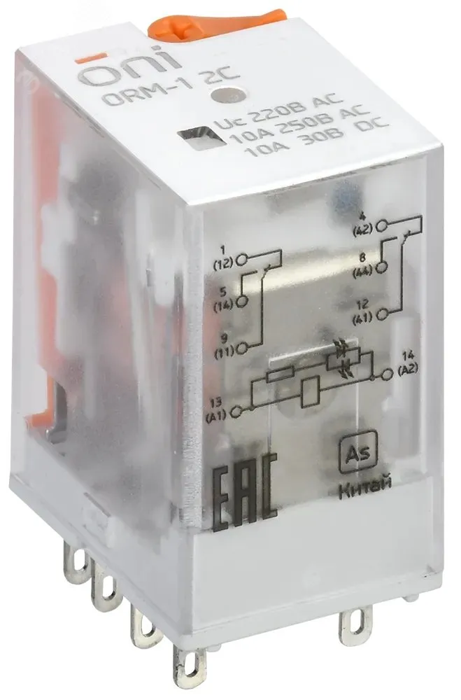 Реле интерфейсное ORM 2C 220В AC со светодиодом и тестовой кнопкой ORM-1-2C-AC220V-L-B