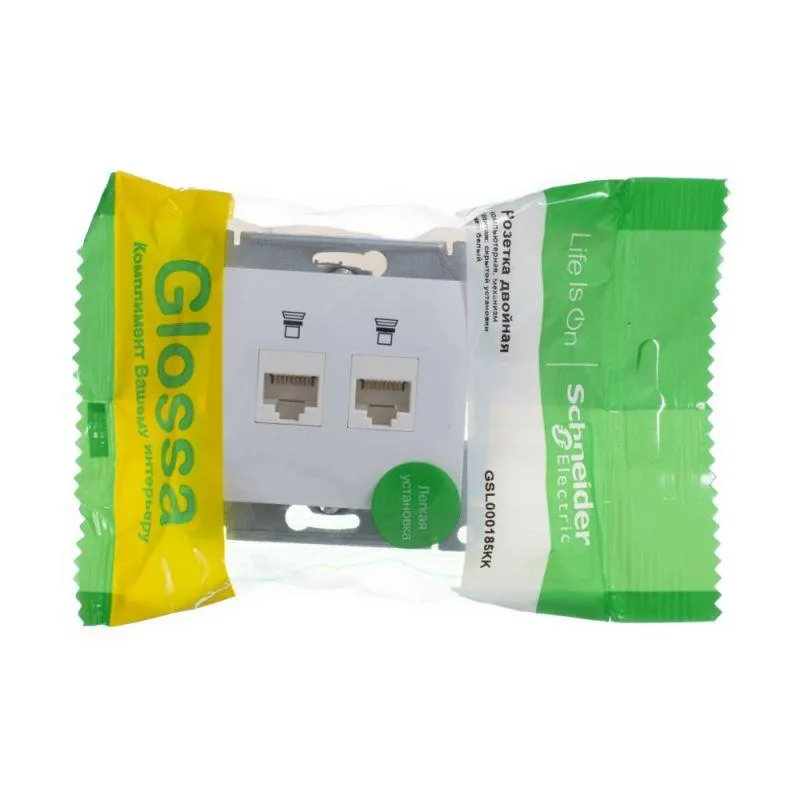 Розетка компьютерная 2-м Glossa RJ45 кат.5E механизм бел. SE GSL000185KK