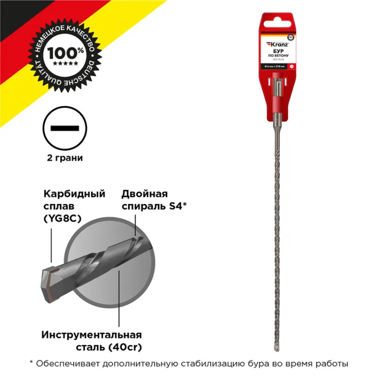 Бур по бетону 6x310x250 мм SDS PLUS KR-91-0037