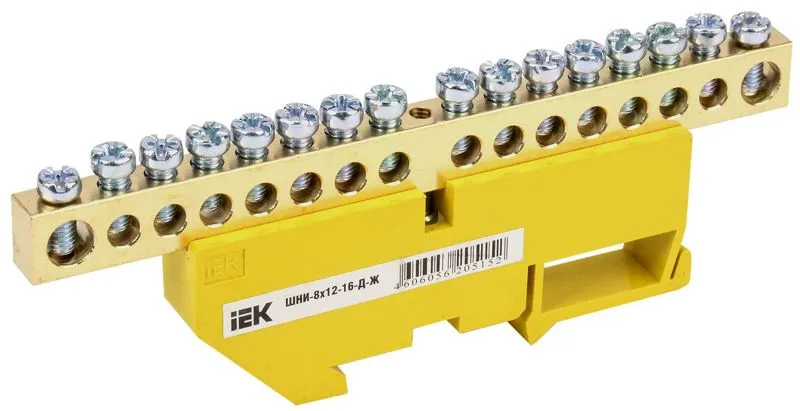Шина PE "земля" на DIN-изол ШНИ-8х12-16-Д-Ж YNN10-812-16D-K05