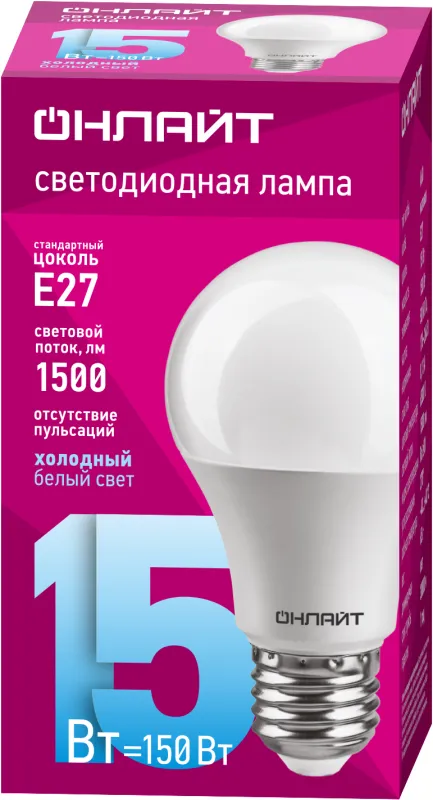 Лампа светодиодная 61 151 OLL-A60-15-230-6.5K-E27 15Вт грушевидная 61151