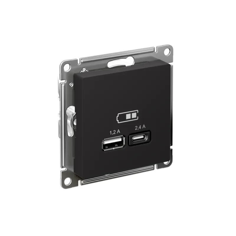 Розетка USB AtlasDesign тип A+C 5В/2.4А 2х5В/1.2А механизм карбон SE ATN001039