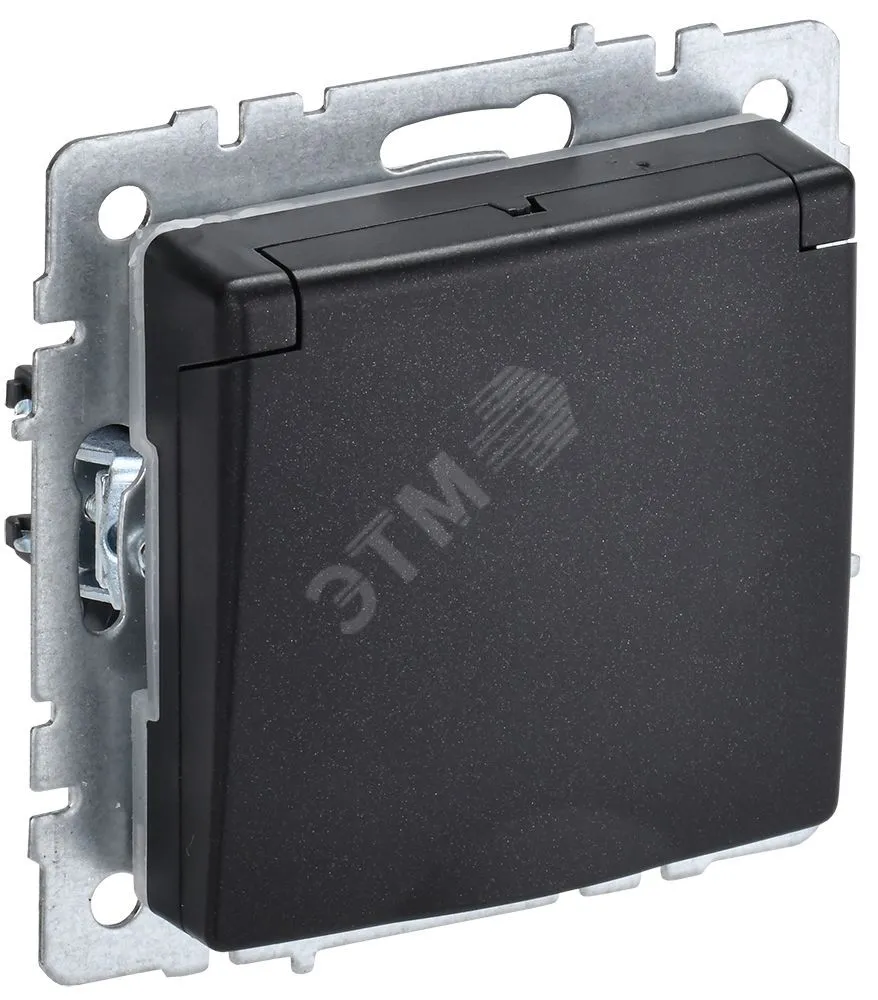 Розетка BRITE РСбш10-3-44-БрЧ 16А IP44 с заземл. защ. шторки с крышкой черн. BR-R16-16-44-K02