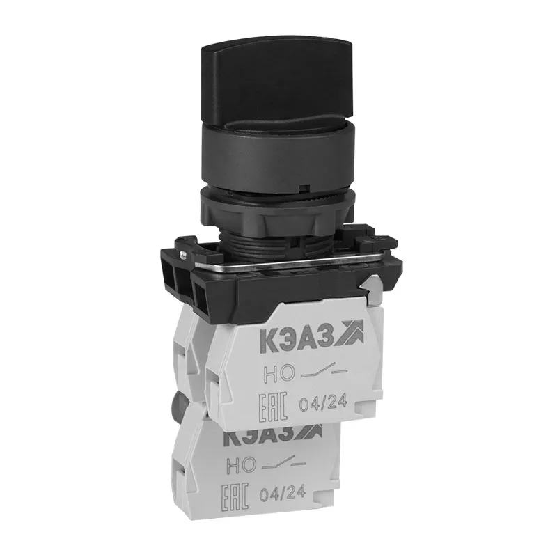 Переключатель КПЕ1610Р-черный-1но+0нз-ручка-фикс-2поз-IP65- 332059