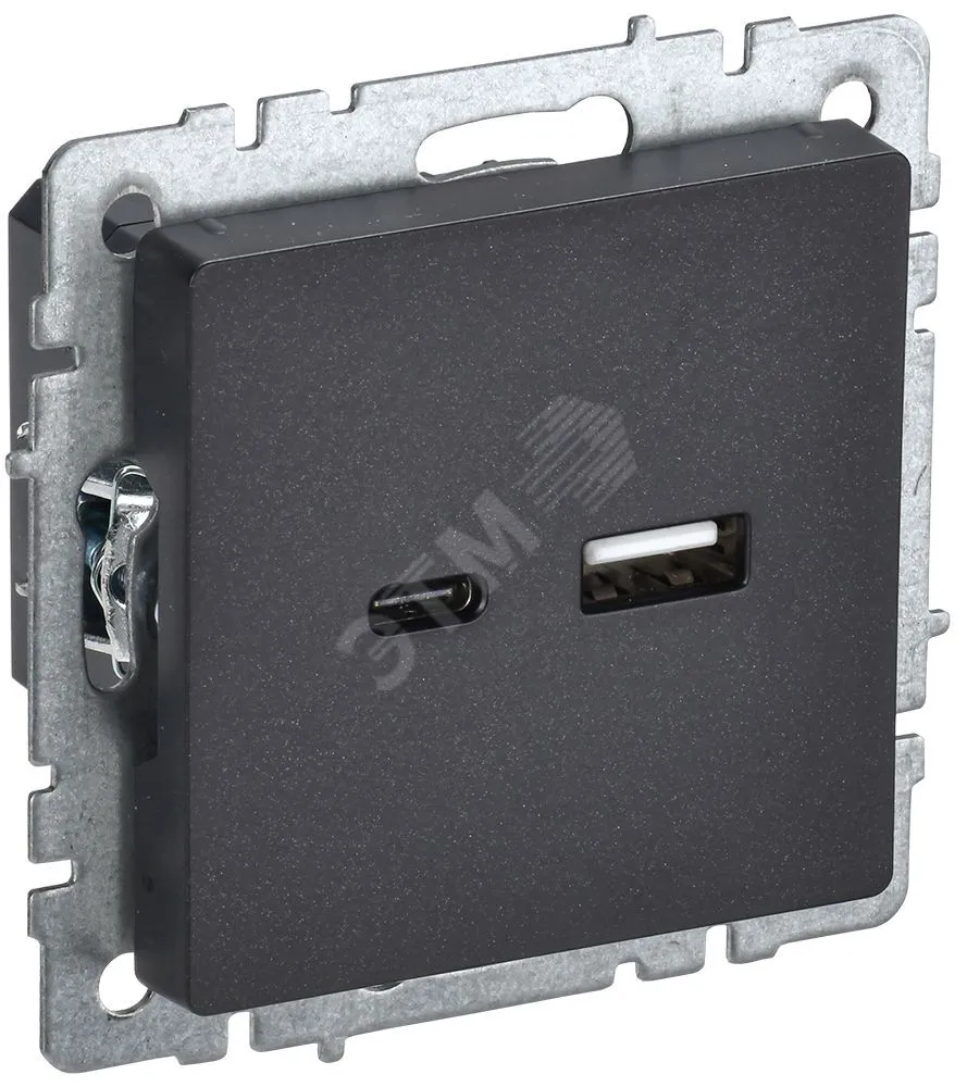 Розетка BRITE USB A+C 18Вт РЮ11-1-БрЧ черн. BR-U22-018-K02