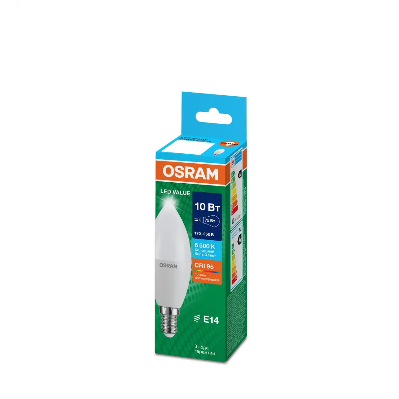 Лампа светодиодная LED Value LVCLB75 10SW/865 10Вт свеча матовая E14 230В 10х1 RU OSRAM 4058075579262