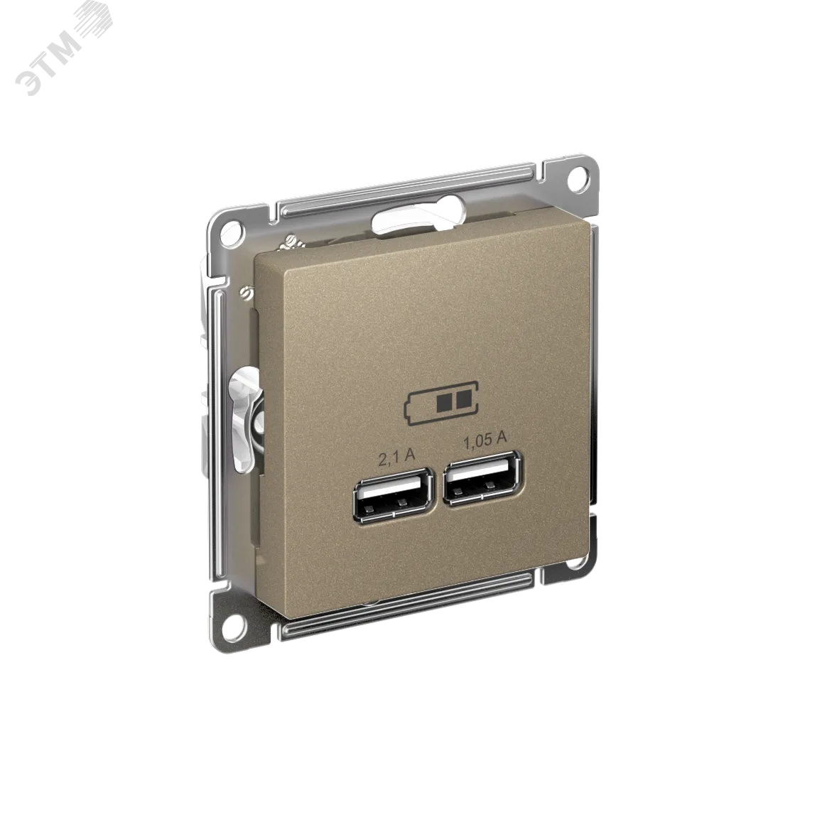 Розетка ATLASDESIGN USB 5В 1 порт x 2,1 А 2 порта х 1,05 А механизм шампань ATN000533