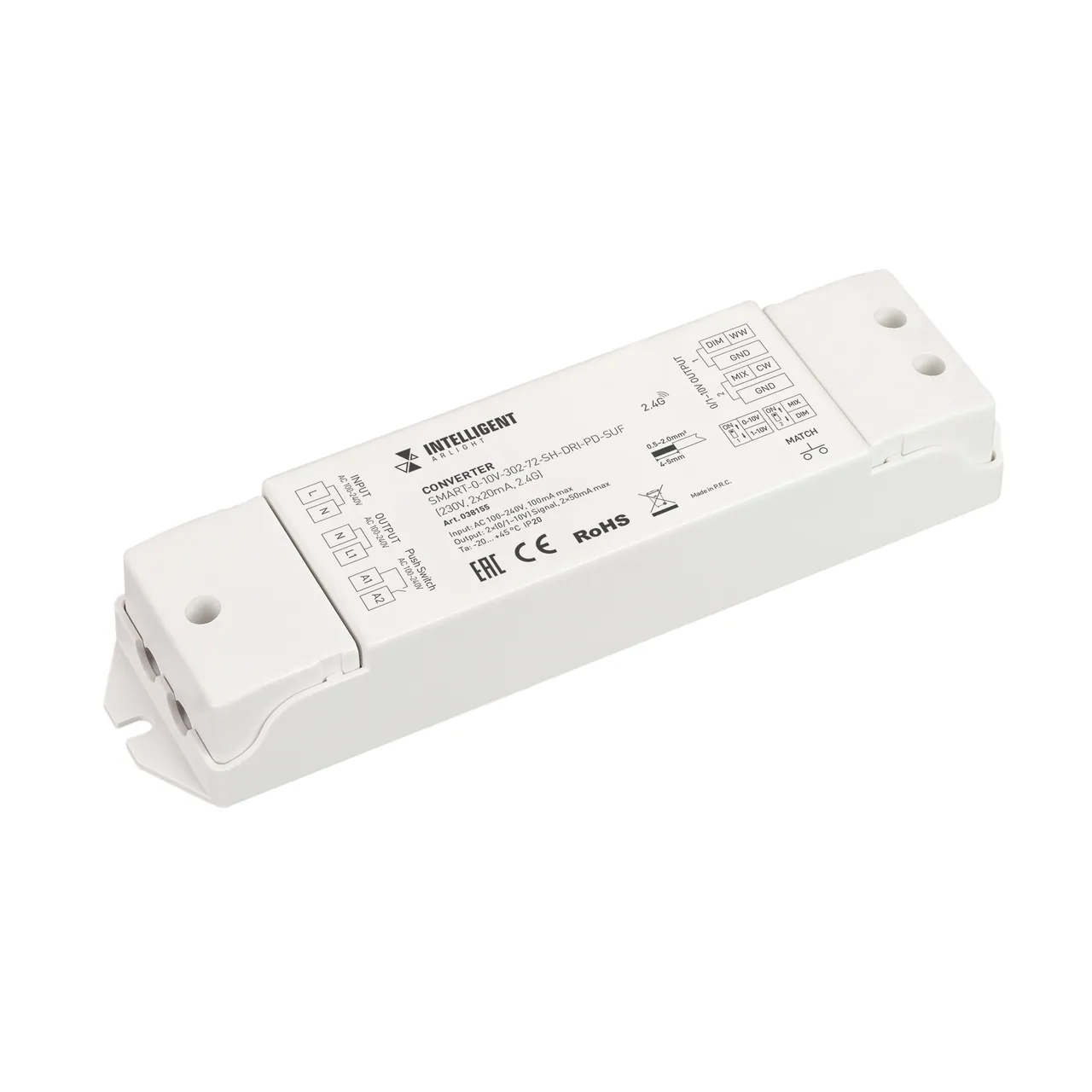 INTELLIGENT ARLIGHT Конвертер SMART-0-10V-302-72-SH-DRI-PD-SUF (230V, 2x20mA, 2.4G) 038155
