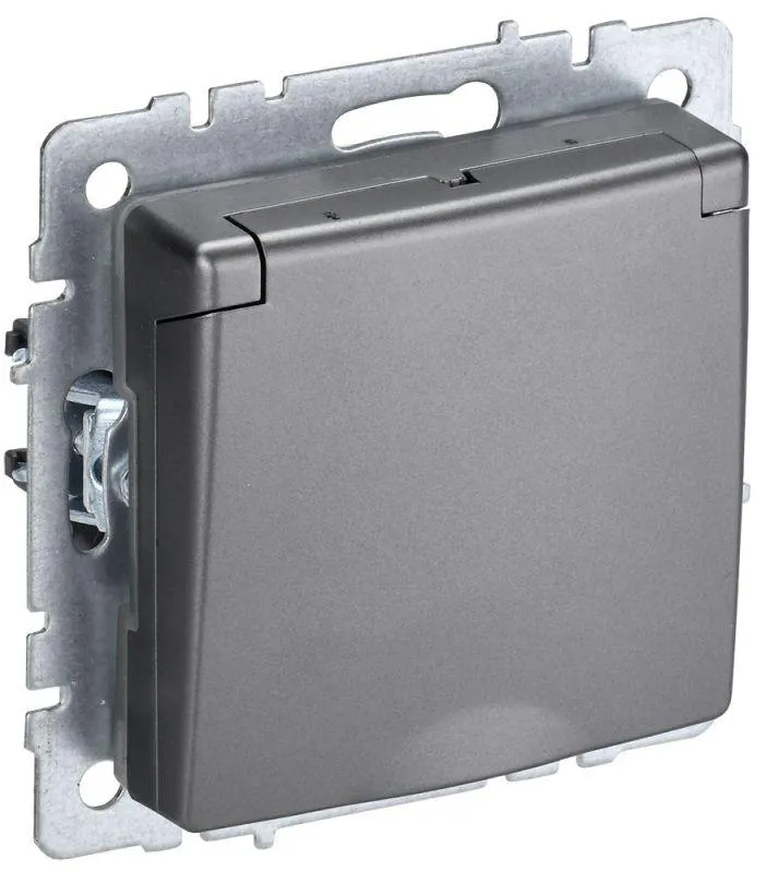 Розетка BRITE РСбш10-3-БрС 16А IP20 с заземл. защ. шторки с крышкой сталь BR-R16-16-K46