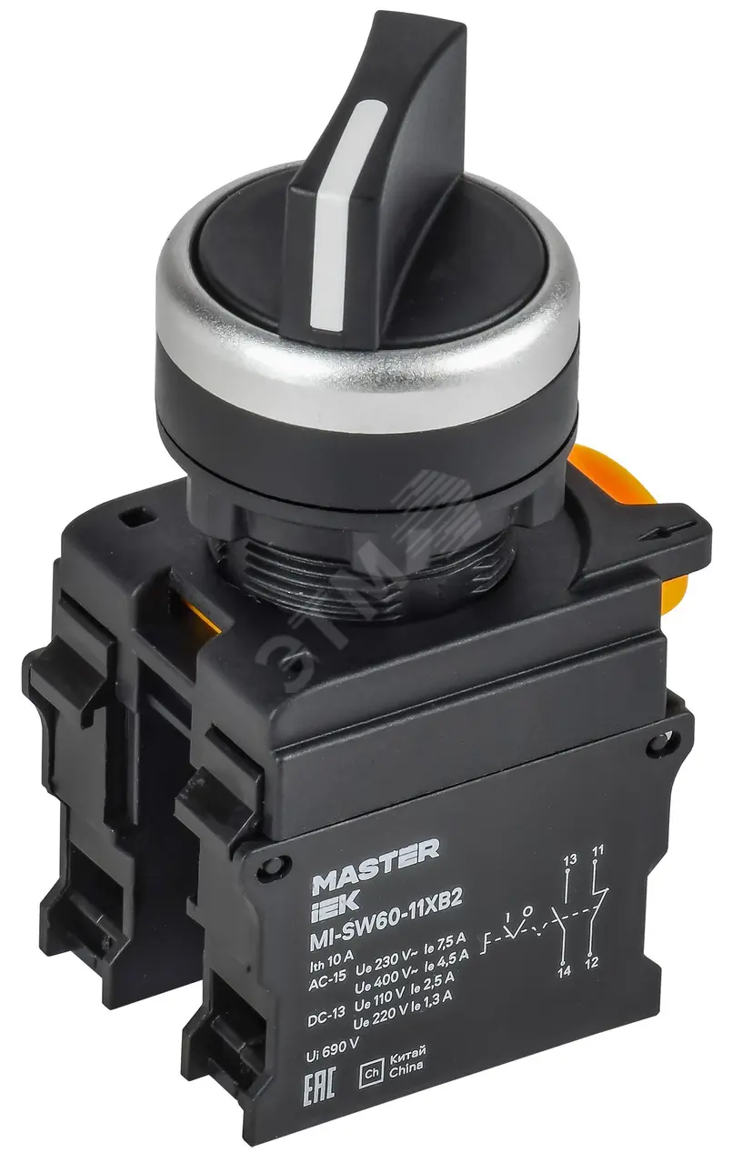 Переключатель 2 полож. 1НО+1НЗ длин. ручка черн. MASTER IEK MI-SW60-11XB2-3-25-2-K02