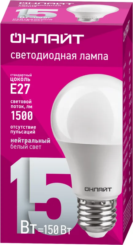 Лампа светодиодная 61 150 OLL-A60-15-230-4K-E27 15Вт грушевидная 61150