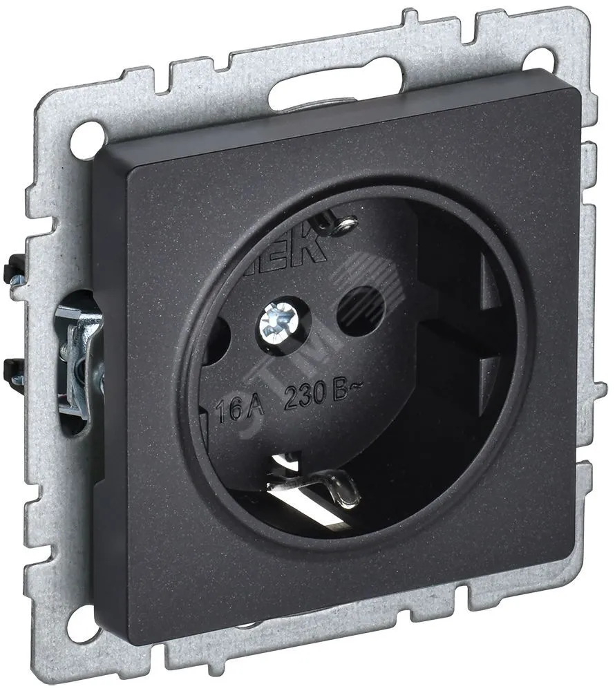 Розетка BRITE РС11-1-0-БрЧ 16А с заземл. без защ. шторки черн. IEK BR-R11-16-K02