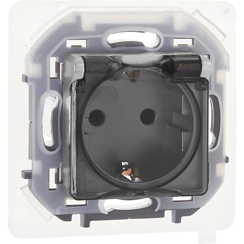 Розетка 1-м СП Inspiria 16А IP44 250В 2P+E защ. шторки с крышкой немецк. стандарт механизм алюм. Leg 673742