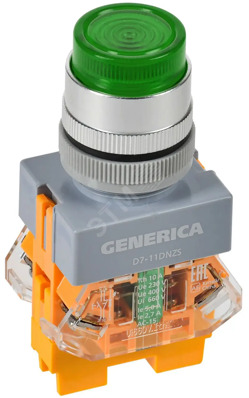 Кнопка D7-11DNZS d=22мм 1з+1р с подсв. и фикс. зеленая GENERICA BBT50-11DNZS-3-11-K06-G