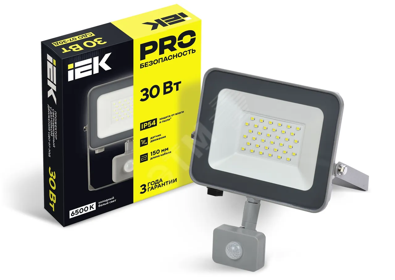 Прожектор светодиодный СДО 07-30Д 30Вт 6500К IP54 с датчиком движ. сер. LPDO702-30-K03