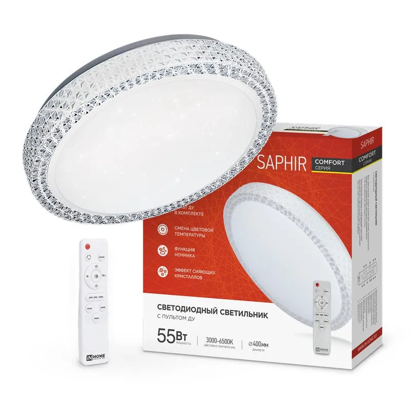 Светильник светодиодный COMFORT SAPHIR 55Вт 230В 3000-6500К 4400лм 400х95мм с пультом ДУ 4690612034850