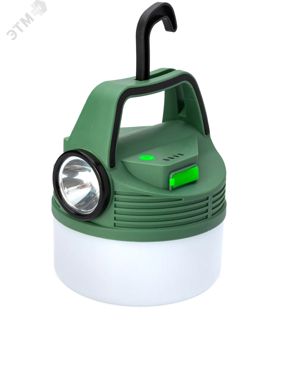 Фонарь аккумуляторный кемпинговый походный 16Вт SMD LED+3Вт LED Li-ion 18650 2400мА.ч Power-bank корпус ABS-пластик индикатор уровня заряда USB-шнур складной крючок для подвешивания матов. рассеив. KOC616Lit