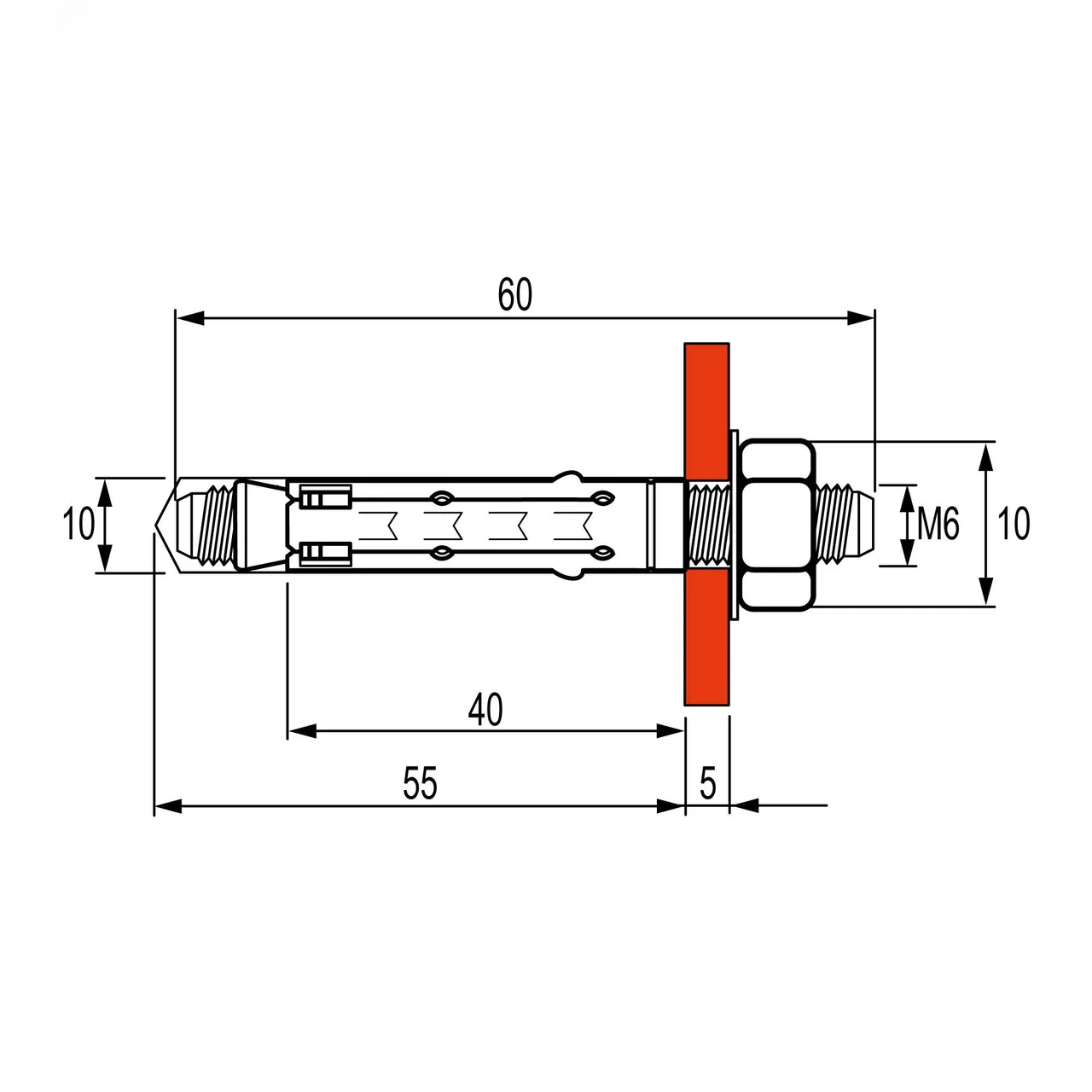 Анкер забивной М6 со шпилькой (уп.40шт) DKC CM440645