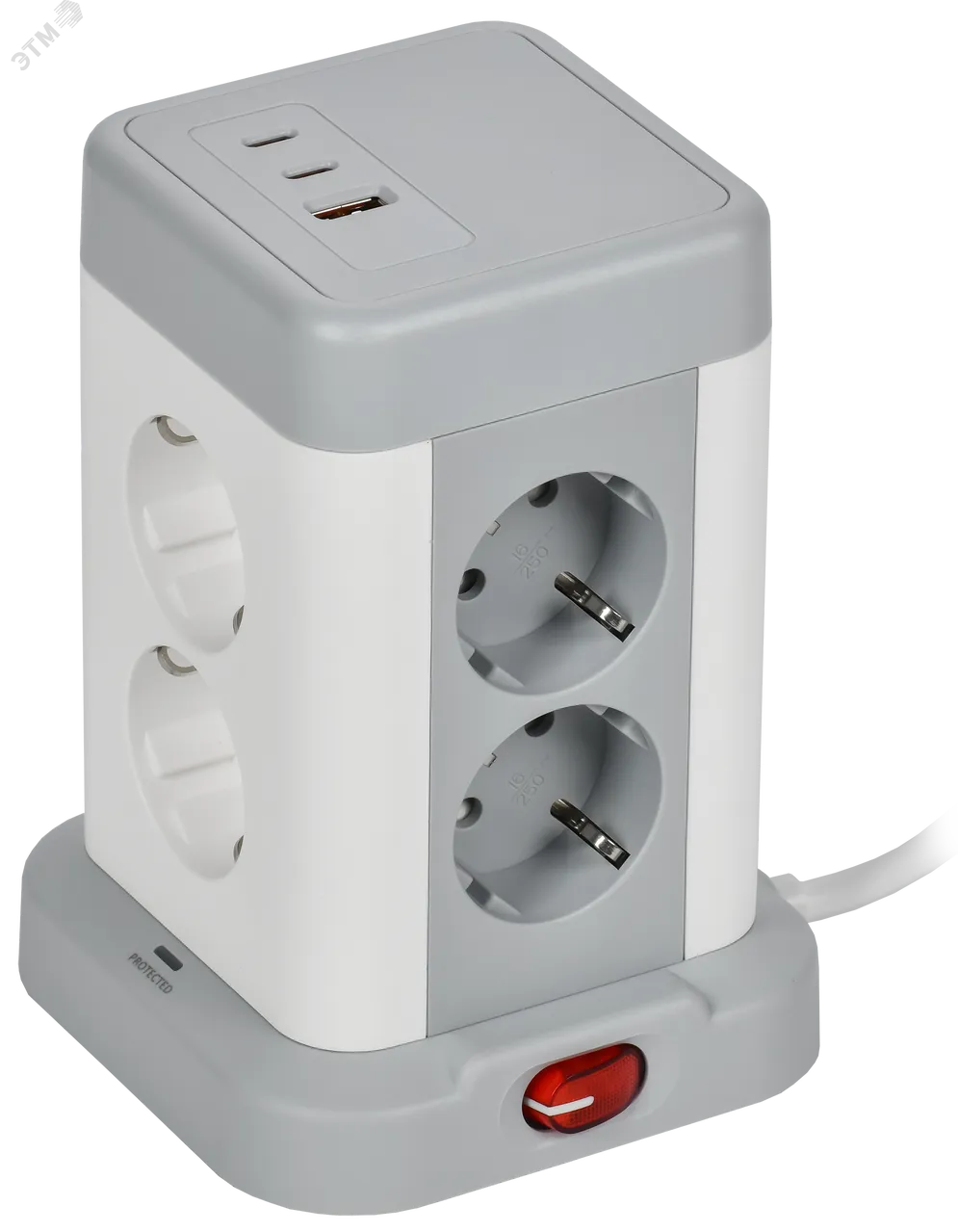 DOMINIC Удлинитель У08K 8 мест 2P+PE 1,5м 3х1,0мм2 16А/250В USB A+C 20Вт серый IEK DN-YP30-16-08-01-ZKU-K41