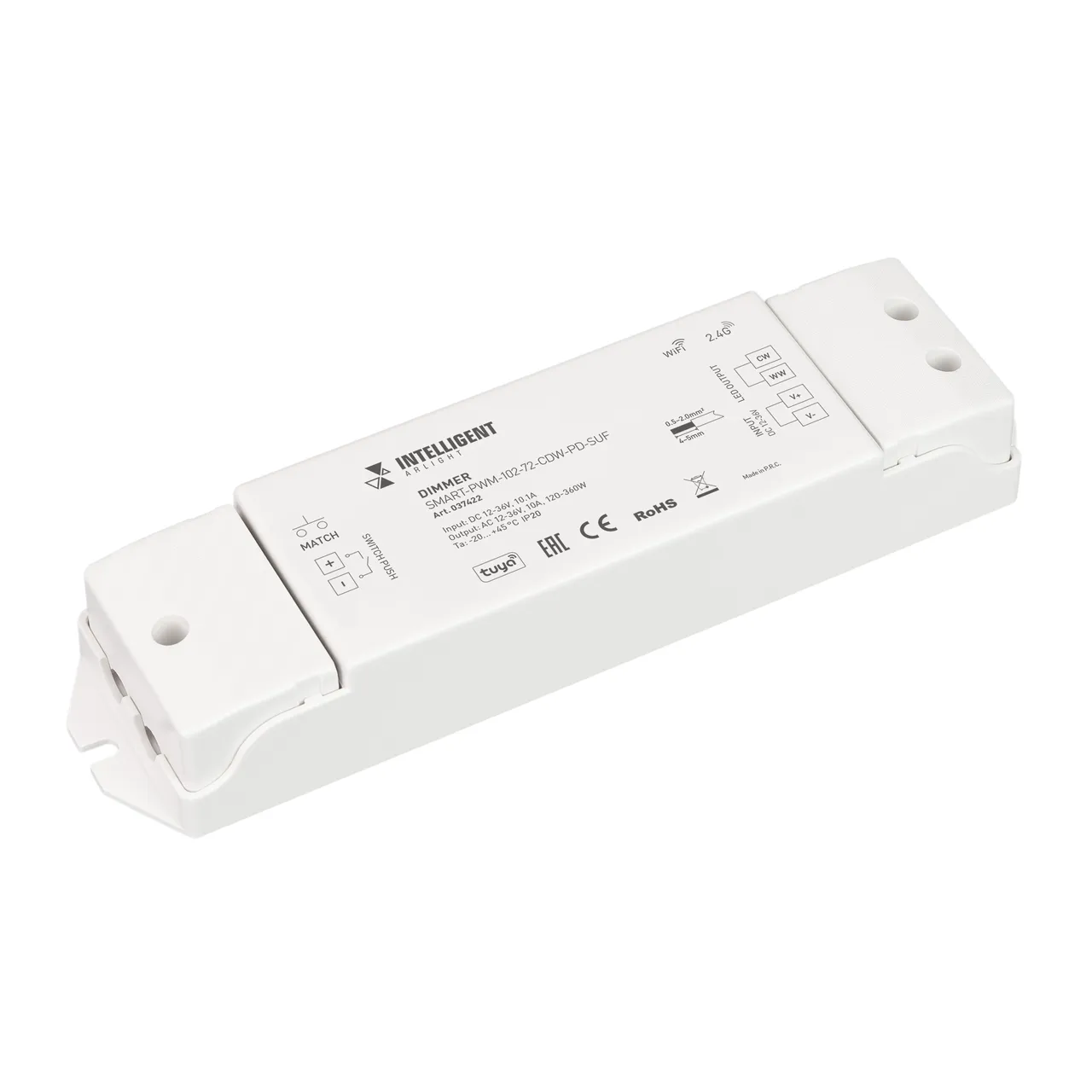 INTELLIGENT ARLIGHT Диммер SMART-PWM-102-72-CDW-PD-SUF (12-36V, 2x5A, TUYA Wi-Fi, 2.4G) 037422