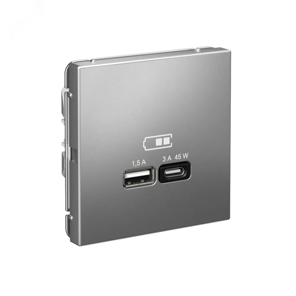 ARTGALLERY USB розетка A + тип-C 45Вт высокоскор.заряд. QC, PD, механизм, сталь GAL000929