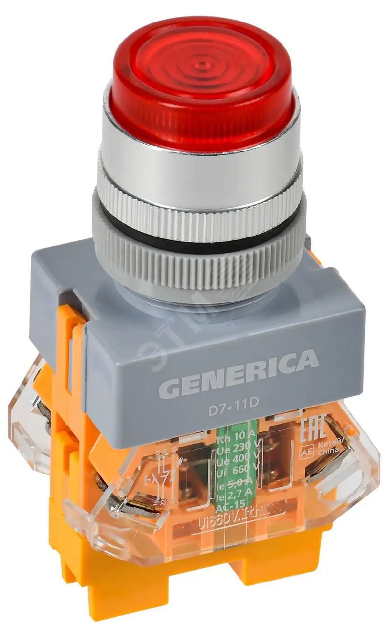 Кнопка D7-11D d=22мм 1з+1р с подсв. кр. GENERICA BBT50-11D-3-12-K04-G