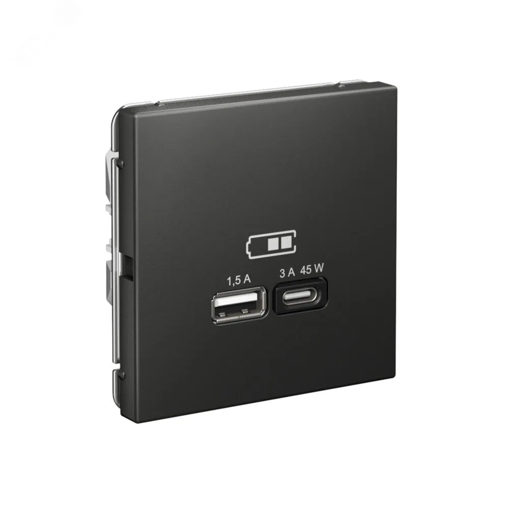 ARTGALLERY USB розетка A + тип-C 45Вт высокоскор.заряд. QC, PD, механизм, базальт GAL001429
