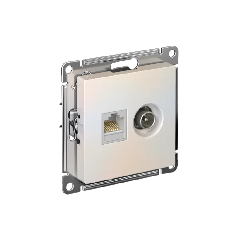 Розетка компьютерная + телевизионная 2-м AtlasDesign RJ45 кат.5E + TV механизм жемчуж. SE ATN000489