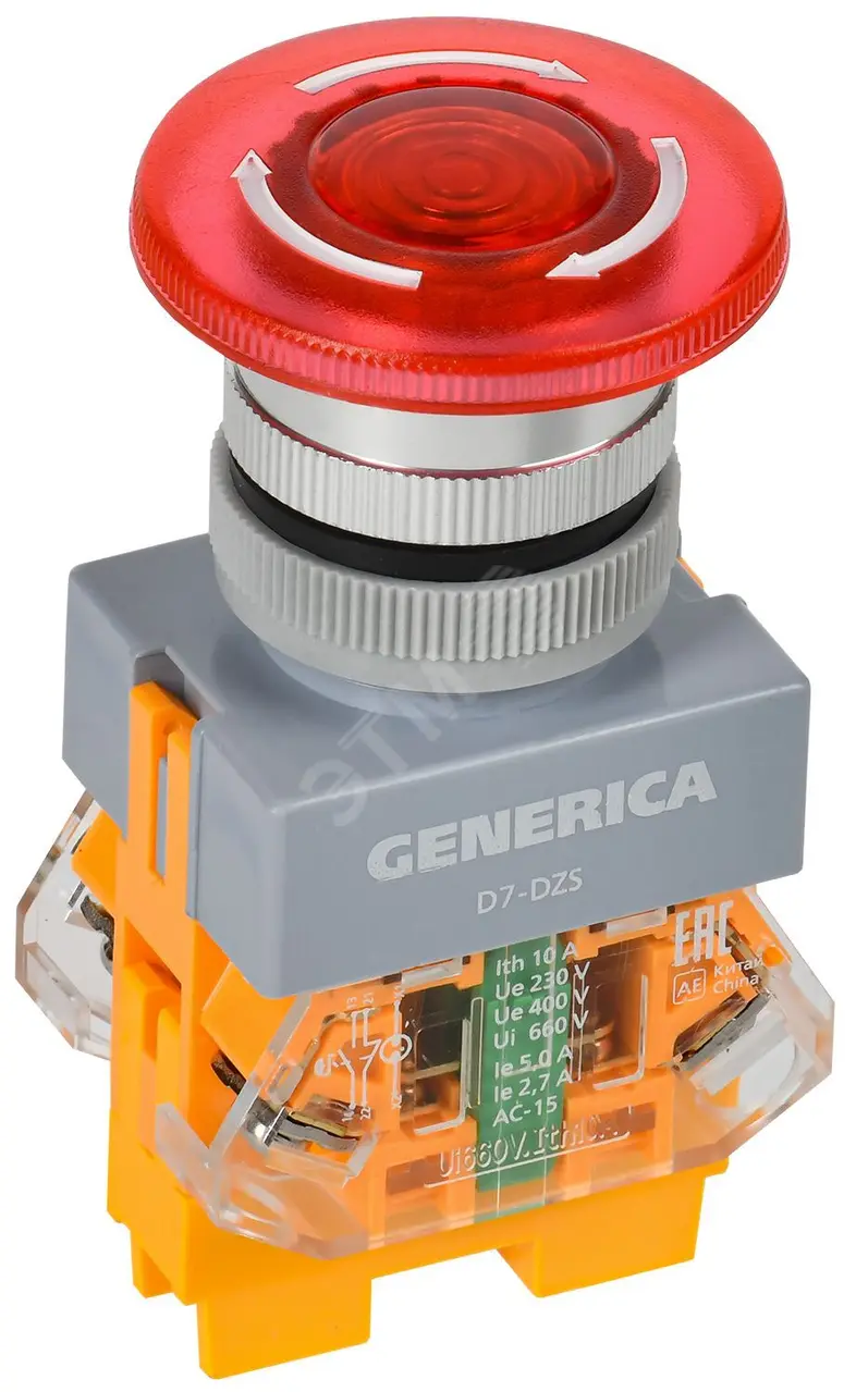 Кнопка D7-DZS Грибок d=22мм 1з+1р пов. с п/ф кр. GENERICA BBG50-11DZS-3-11-K04-G