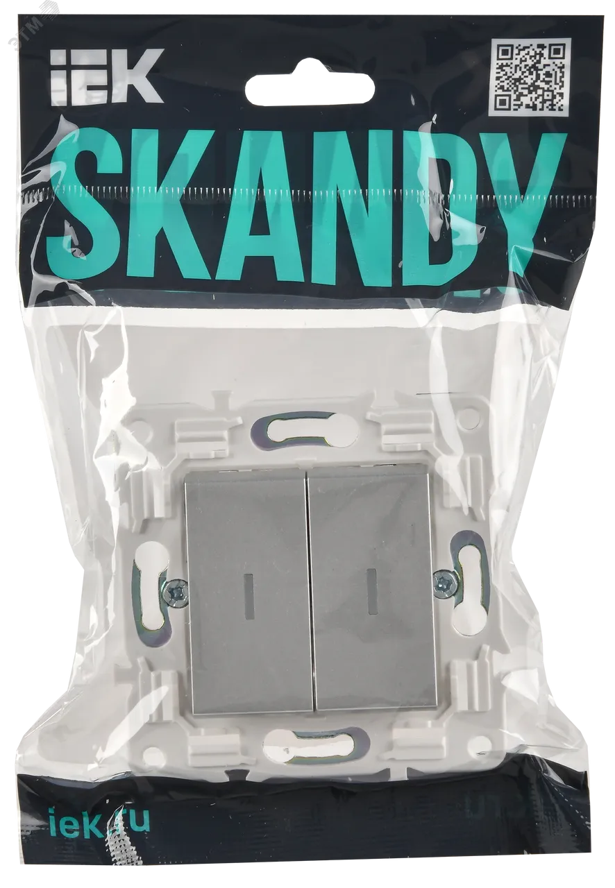 SKANDY Выключатель 2-клавишный проходной с индикацией 10А SK-V10S серебряный IEK SK-V22-1-10-K23