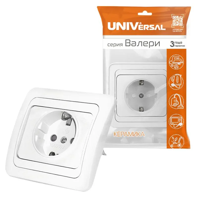 Розетка 1-м СП Валери 16А IP20 с заземл. защ. шторки бел. В0028х