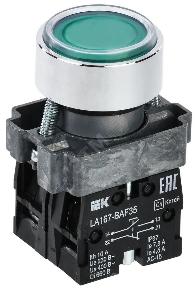 Кнопка LA167-BAF35 d=22мм 1з+1р зеленая BBT20-BAF35-3-22-67-K06