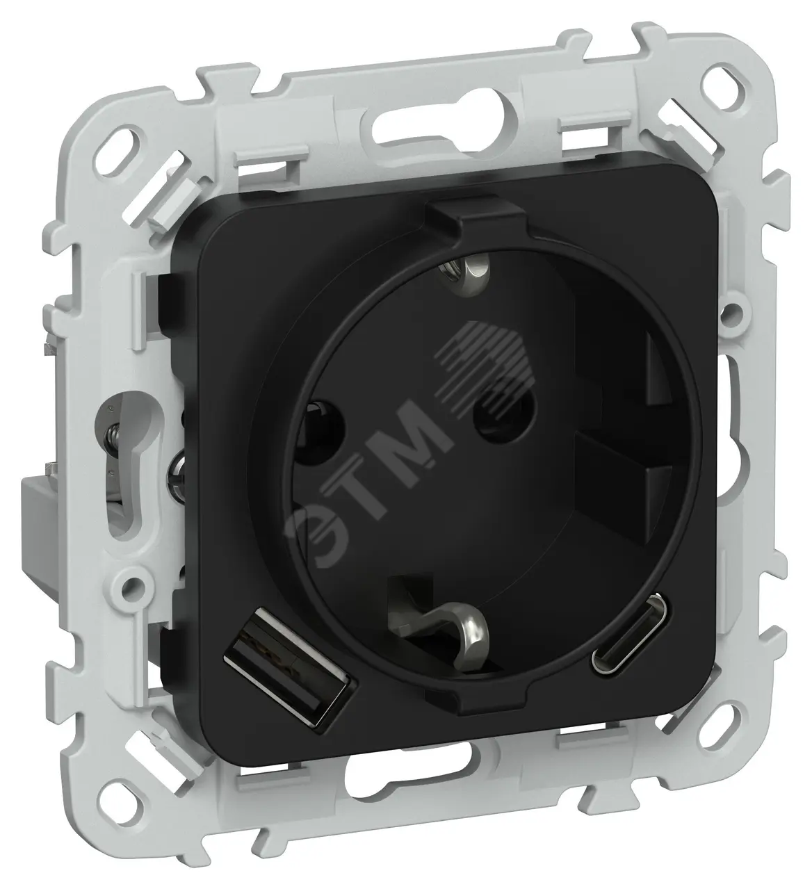 FLITE Розетка 1-местная с заземлением с защитными шторками 16А с USB A+C 20Вт безвинтовое крепление РСЮшс11-1-ФлЧ черный IEK FI-R14-16-1-U22-020-K02