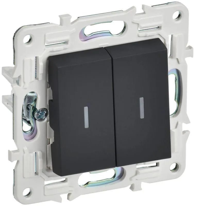 SKANDY Выключатель 2-клавишный проходной с индикацией 10А SK-V10G графит IEK SK-V22-1-10-K53