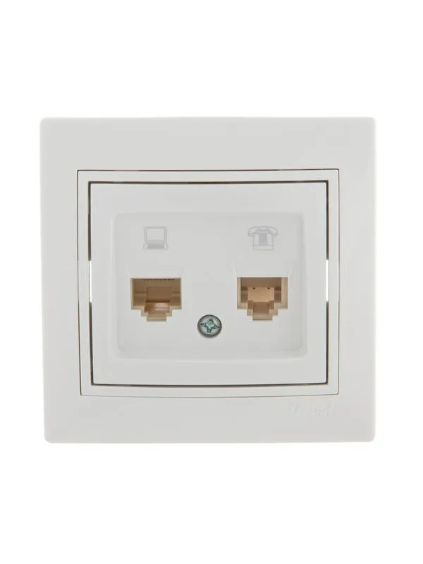 Розетка компьютерная + телефонная 2-м СП Mira RJ45 + RJ11 бел./бел. 701-0202-143