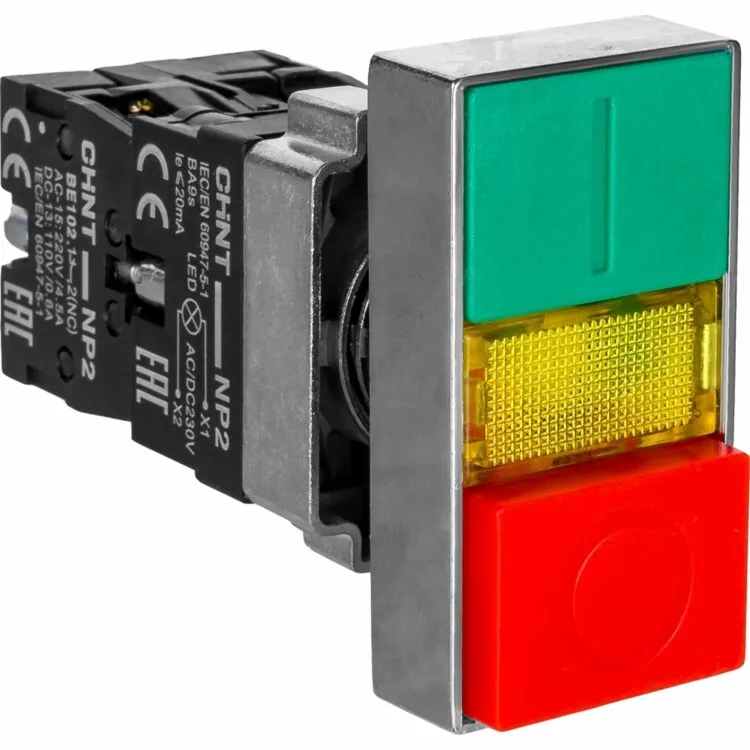 Кнопка двойная NP2-EW8465 черный корпус 1НО+1НЗ AC/DC220В (LED) IP40 575344