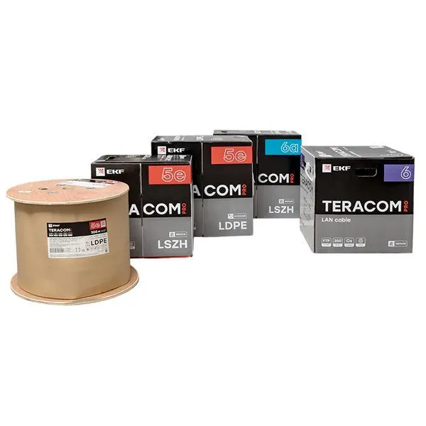 Кабель витая пара U/UTP кат.5E 4 пары 24 AWG solid внешн. LDPE черн. TERACOM PRO TRP-5EUTP-04PE-BK-OUT3
