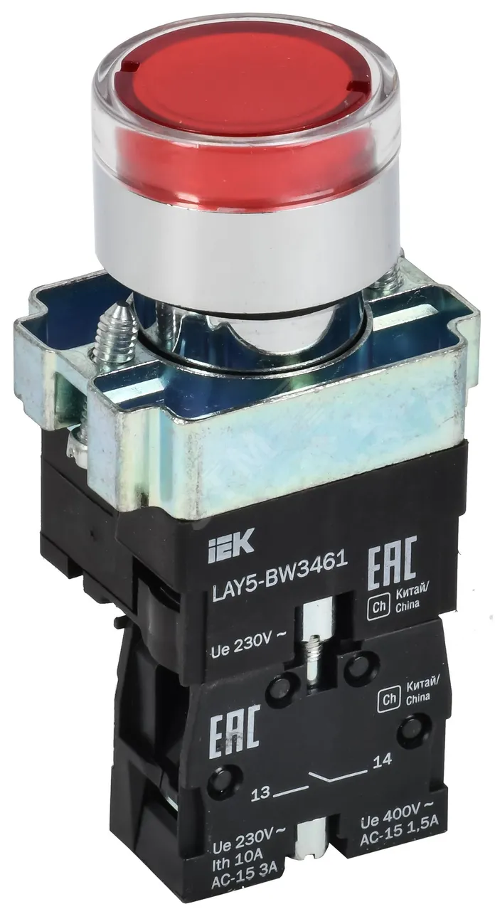 Кнопка LAY5-BW3461 с подсветкой красн. 1з BBT50-BW-K04